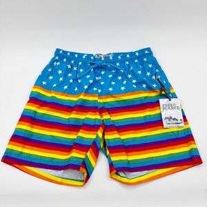 Free Planet Mens Rainbow Pride Stars Swim Trunks Blue Medium FK9P34BLU NWT
